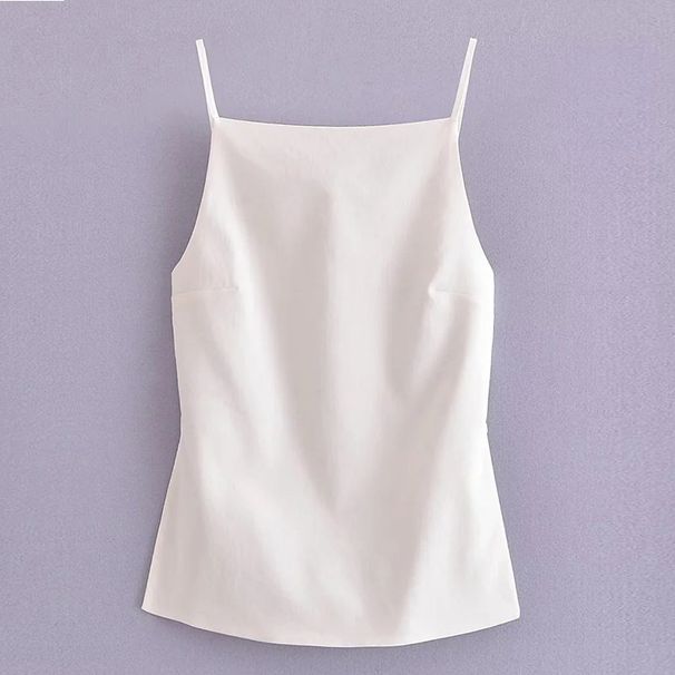 Women's Foreign Trade Blended Fabric Sexy Backless Top With High-end Matching Color Ties, Hot-selling Item On_ecoleips.com