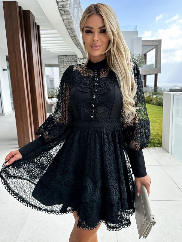 Women's Long Sleeved Dress Sexy Lace Trim INS Style Clothing_ecoleips.com