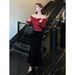 girl Christmas New Year Outfit Red Frayed Edge Knitted Women's Autumn Winter Slim Sexy Sweater Off-Shoulder Top_ecoleips.com