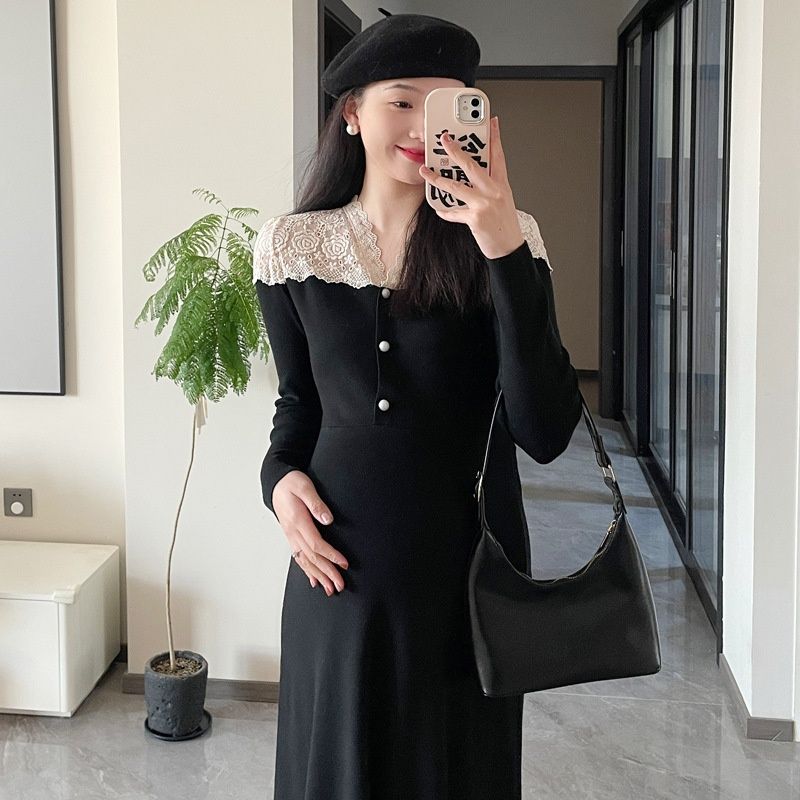 Autumn New Korean Fashion Knitted Lace Patchwork Maternity Dress_ecoleips.com