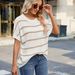 Women's Striped Knit Crew Neck Pullover Sweater Color Block Drop Shoulder Short Sleeve European American Style Fashion Spring Autumn_ecoleips.com