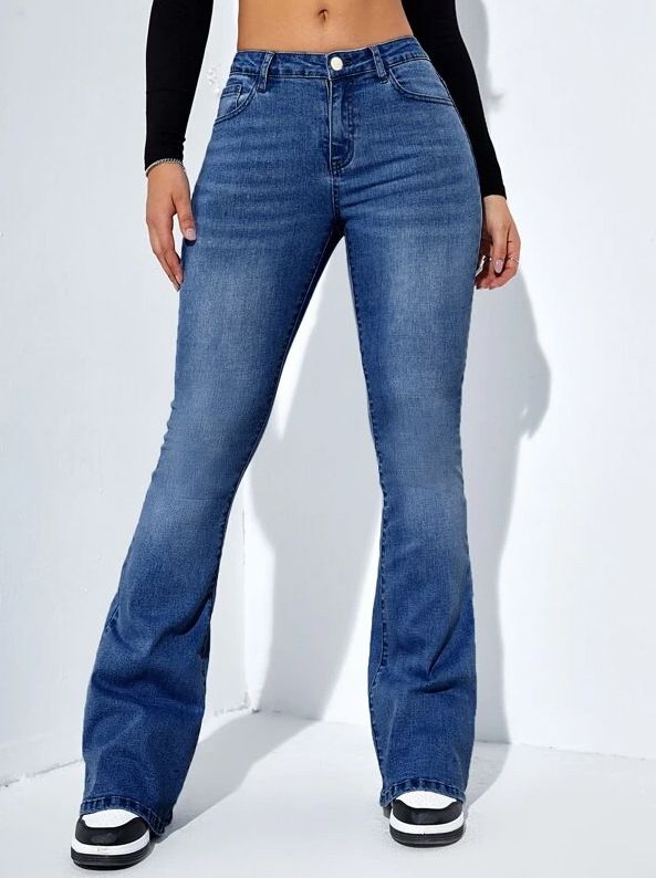 Women's Clothing High Waisted Flared Jeans For Women Slim Fitting Fashionable And Versatile Jeans_ecoleips.com