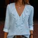 Women's V-Neck Embroidered Blouse – Elegant Flounce Sleeve Loose Fit Top With Vintage-Inspired Details (S-5XL, 6 Colors)_ecoleips.com