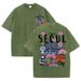 Seoul Beautiful Scenery Printed Washed T Shirt Female Summer Crewneck Clothes Trendy Cotton Short Sleeve Casual New T-Shirts_ecoleips.com