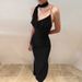 Women's Clothing 2025 Winter New Product Egant Sexy Neckline V-Neck Backss Slim Fit Solid Color Dress_ecoleips.com