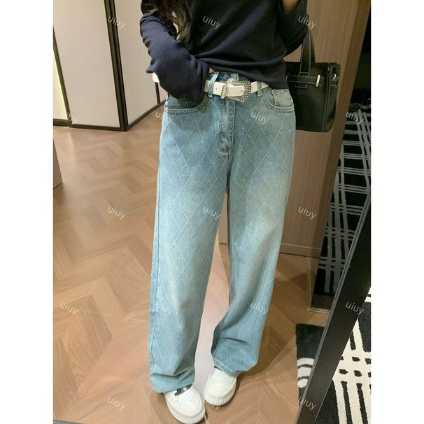American Style High-Waisted Rhinestone Straight Wide Leg Jeans For Women Loose Fit Slimming Versatile Denim Spring 2026 New_ecoleips.com