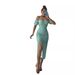 2026 Summer Women's European American Bodycon With Slit And Off-Shoulder Neckline, Stylish Dress For Hot Girls_ecoleips.com