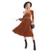 Autumn And Winter New Solid Color Outer Wear Long-sleeved Dress Commuter V-neck Pleated High-waisted Long Dress Women_ecoleips.com