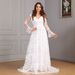 Women's Clothing Large Size V Neck Long Sleeve Sexy Backless White Big Swing Wedding Wedding Dress_ecoleips.com