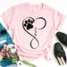 Popular Fashion Casual New Product Heart Animal Paw Print Short-sleeve Women's Top T-shirt_ecoleips.com