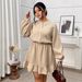 Women's Clothing Plus Size Clothes "French Retro Jacquard Dress – Women's A-Line Puff Sleeve Dress With Fitted Waist, Autumn & Winter Elegance"_ecoleips.com