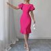 Women's Clothing Ins Net Red Round Neck Lantern Sleeve Ruffles Sexy Elegant Fishtail Skirt_ecoleips.com