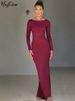 Hugcitar Spring Elegant Long Sleeve Backless Solid Cuched Sexy Slim Maxi Prom Dress Women Clothes Evening Party Birthday Club_ecoleips.com