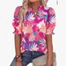 Women's Casual Floral Shirt V Neck Puff Short Sleeve Spring Summer Fashion Bohemian European American Style Top_ecoleips.com