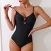 European And American New One-piece Swimsuit Black Sexy V Shoulder Strap Hollow Swimsuit Female Cross-border Spot Wholesale_ecoleips.com