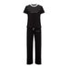 Summer 2026 Women's Casual Sporty Two Piece Set Short Sleeved Top And Full Length Pants with Letter Print Polyester_ecoleips.com