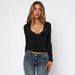 European American Style Trendy V-neck Lace Trim Design Slim-fit Short Top, Pure And Alluring Women's T-shirt_ecoleips.com