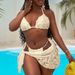 Women's Pink Floral Bikini Set Triangle Swimwear Strap Cross Style Bag Three Piece_ecoleips.com