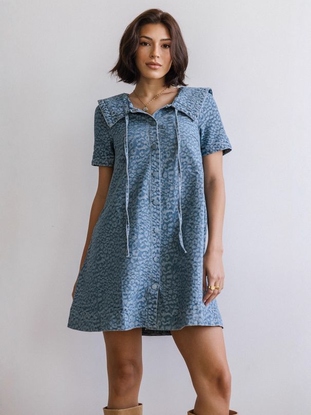 Women's Clothing Fashionable Casual Leopard Print Slimming Short Sleeve Denim Dress Women's Clothing_ecoleips.com
