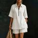Short Sleeve T-Shirt And 5-Point Shorts Two-Piece Set, Relaxed Fit Drop Shoulder Womens Casual Outfit, Minimalist Summer Wear_ecoleips.com
