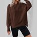 Women's Clothing Oversized Split Hem Crewneck Sweatshirt - Long Sleeve Casual Pullover With Drop Shoulder For Streetwear (Grey, Navy, Khaki, Black)_ecoleips.com