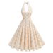 Vintage Hepburn Style High Waist Polka Dot Vacation Party Mini Halter Backless Sexy Flared Mid-Length Dress For Women_ecoleips.com