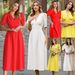 Vintage-Inspired V-Neck Midi Dress With Lantern Sleeves – Polyester A-Line Summer Dress For Women_ecoleips.com