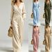 Women's Fashion V Neck Top And Wide Leg Pants Set Solid Color Long Sleeve Autumn Winter Outfit European American Style_ecoleips.com