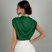 Women's Spring Summer Pleated Blouse Satin Silk Short Shirt_ecoleips.com