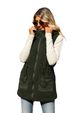 Women's hooded sleeveless zipper mid-length solid color fleece vest with adjustable waist_ecoleips.com