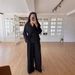 Women's Clothing Women's Fashion Casual Suit Flower Tie Cardigan High Waist Wide Leg Trousers Two Piece Suit For Women_ecoleips.com