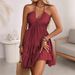 Elegant V-Neck Camisole Dress With Flutter Sleeves And Ruffle Hem, Flattering Slip Dress For Women, Summer Casual & Party Sleeveless Maxi Dress_ecoleips.com