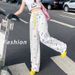 Korean Style Women's Printed Straight Leg Casual Pants Summer Sporty Long Oversized Slimming Stylish_ecoleips.com