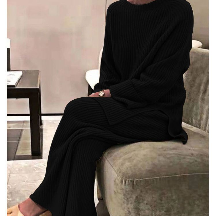 Women's Clothing Sweater Suits Long Sleeved Solid Color Knitted Casual Two Piece Knitted Sweater For Women_ecoleips.com