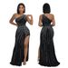 Women's Clothing new style fashionable sexy off-shoulder hot diamond high slit evening dress _ecoleips.com