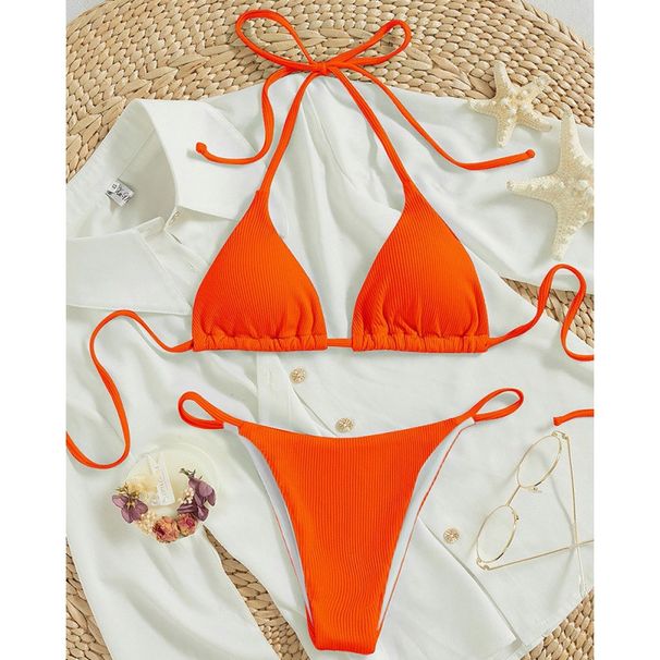 Women's Clothing Sexy Bikini Swimsuit Female Sexy Three Point Solid Color Tight Tie Beach Hot Spring Swimsuit_ecoleips.com