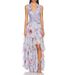 Elegant Floral Print Chiffon Tiered Halter Dress For Women, V-Neck Cake Layered Evening Gown Breathable Chiffon Fabric_ecoleips.com