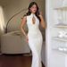 2025 Winter New Fashion French Style Hollow Out Knitted Slim Fit Back Split Dress Wholesale_ecoleips.com