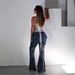 Women's Clothing Women's Slim Fit Distressed Cargo Jeans Lace Up Details High Street Style Spring Flattering Slightly Flared Denim_ecoleips.com