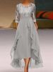 Women's Clothing Autumn And Winter Mid Sleeve Chiffon Dress Spliced Round Neck Lace Hollow Bridesmaid Evening Dress_ecoleips.com