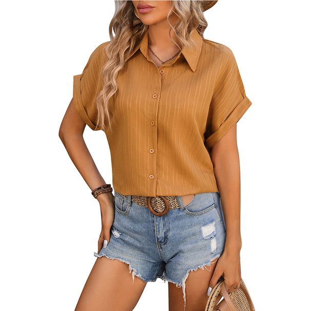 2025 Spring/Summer New Women's Fashion Loose Fit Short Sleeve Casual Shirt For Women_ecoleips.com