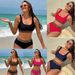 Women's Clothing Sexy Solid Color Vest Leopard Print Bikini Two-Piece Swimsuit Fashionable Regular Fit Polyester_ecoleips.com