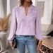 Women's Autumn V Neck Lace Trimmed Solid Color Shirt_ecoleips.com