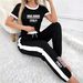Italian Style Letter Print Two Piece Set - Short Sleeved Crew Neck T-Shirt And Loose Wide Leg Pants for Spring/Autumn/Summer_ecoleips.com