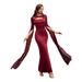 Elegant Burgundy Lace Formal Dress – Long Sleeve Ball Gown With Gold Embellishments & Puff Sleeves (Sizes S-XL, Mid-Length Train, Square Neckline)_ecoleips.com