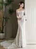 off the Shoulder Mermaid Wedding Dress Lace Long Sleeves Short Train Elegant Vintage Style Light Gown Women's Clothing_ecoleips.com