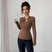 Voya Hot Selling Women's Clothing, Solid Color Design, Hollowed Out Long Sleeved Shoulder T-shirt, Slim Fit, Inner Layer, Temperament Top_ecoleips.com
