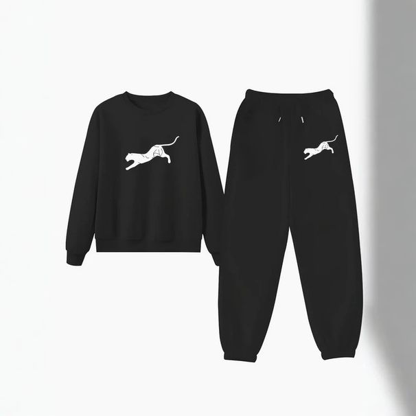 Women's Fleece Lined Long Sleeve Sweatshirt And Jogging Pants Set Cheetah Logo Print Casual Autumn Winter Two Piece Outfit_ecoleips.com
