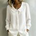 Women's Long Sleeve V Neck Linen Shirt Loose Fit All Seasons European American Style Commuter Top_ecoleips.com