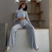 LS21290P Women's Fashion Casual Home Sports Round Neck Long Sleeve Top Wide Leg Two-Piece Set_ecoleips.com